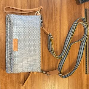 Consuela Silver and Tan Woven Crossbody Bag